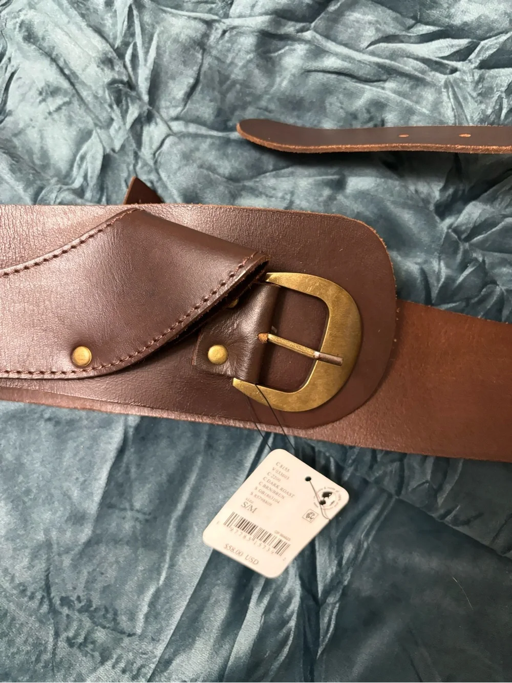 Free People Wide Brown Leather Belt with Brass Buckle. One small mark